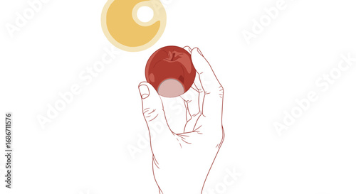 sunrise apple a hand holds the promise of a new day, isolated on transparent background