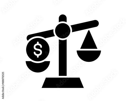 Financial Scale with Dollar Coin and Weight Balancing on Opposite Pans, Representing Financial Balance and Economic Equilibrium
