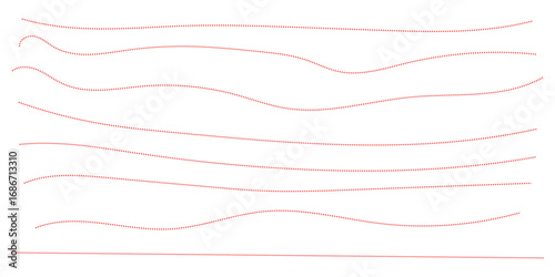 Hand drawn curve dotted line. Curly dotted line. Long dashed hand drawn squiggle. Dotted spiral curve line. Vector illustrator