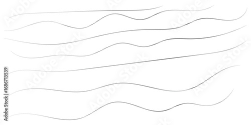 Hand drawn curve dotted line. Curly dotted line. Long dashed hand drawn squiggle. Dotted spiral curve line. Vector illustrator