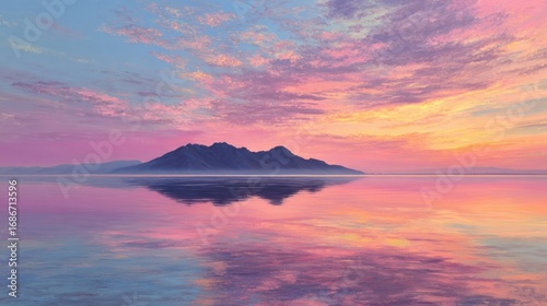 Wallpaper Mural Colorful sky over a coastal landscape as the sun sets, creating a beautiful reflection on the tranquil water Torontodigital.ca