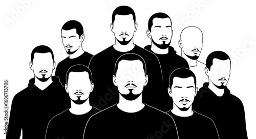 the silent brotherhood a monochrome portrait of collective strength, isolated on transparent background