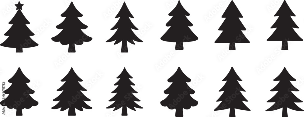 Fototapeta premium Christmas Tree Silhouette Vector Collection