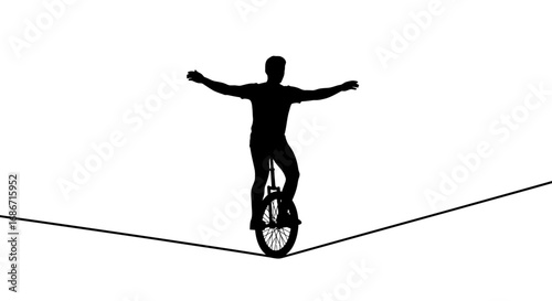 unicyclists daring highwire balance a silhouette of grace and risk, isolated on transparent background