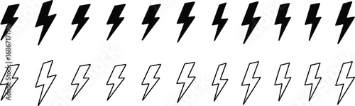 Free Download Black and White Lightning Bolt Icons Set on Transparent Background electricity power - GFXLoad