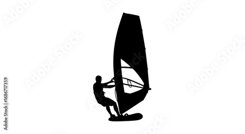 windsurfing silhouette a dynamic dance on water, isolated on transparent background