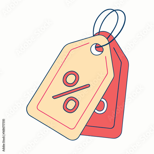 colorful discount tag with red percent sign for special offers and promotions. bargain deal
