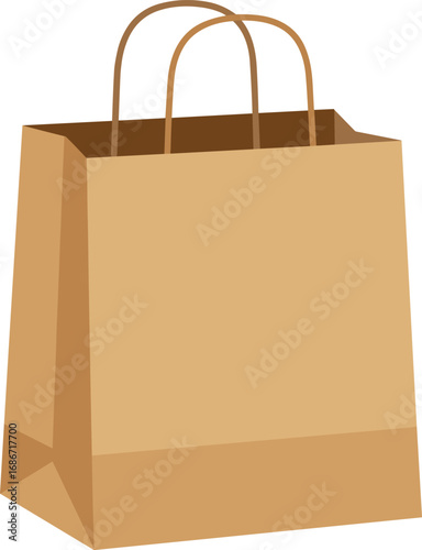 Simple brown paper shopping bag with handles isolated on a white background for retail and commerce