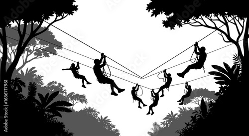 zipline adventure soaring through the jungle canopy, isolated on transparent background