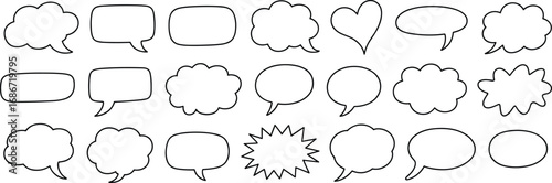 Collection of Hand- Drawn Black Speech and Thought Bubbles Keywords: speech bubble, thought bubble