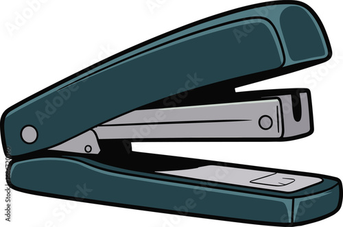 Classic dark blue office stapler isolated on a clean white background for business and school use