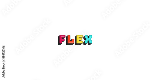 Flex colorful bold popular internet slang word. Showing off, bragging lingo. Boastful, proud gen z. Teenage meme. Chunky 3D letters with shadow effect. Fun typography. Bungee Shade font used