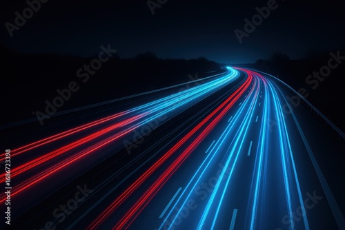 Speedway of Light: A captivating highway at night with the dazzling streaks of light from passing vehicles. The image displays the dynamism and forward motion