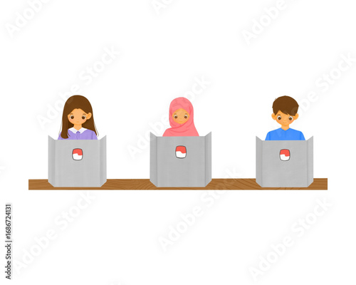 Diverse group of citizens casting their votes in polling booths during a national election, illustrating democracy and civic duty