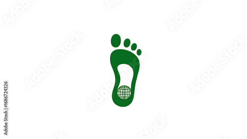 Ecology A carbon footprint icon, a green shoe print with a globe motif, isolated on a white background, perfect for sustainability reports, educational(4)
