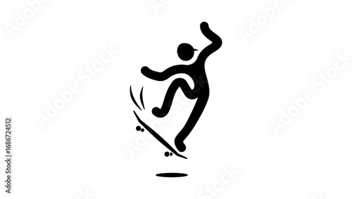 Skateboard Jumping symbol, black isolated silhouette