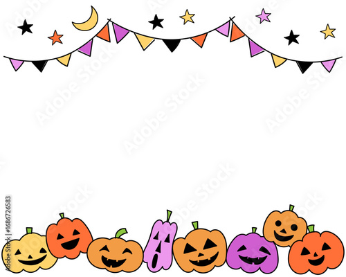 かわいいハロウィンフレーム　ジャックオランタンの仲間たち　ガーランド
Cute Halloween frame Jack-o'-lantern friends purple