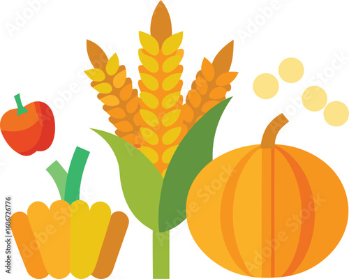 Harvest festival elements bundle corn wheat pumpkin apple vector illustration scalable eps icon