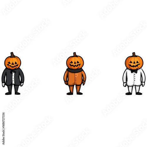 Pumpkin, pumpkin man, costume, Halloween festival, vector, transparent background, pumpkin, october, jack, celebration, scary, horror, evil, decoration, person, fun, pumpkin man sets, Various costumes