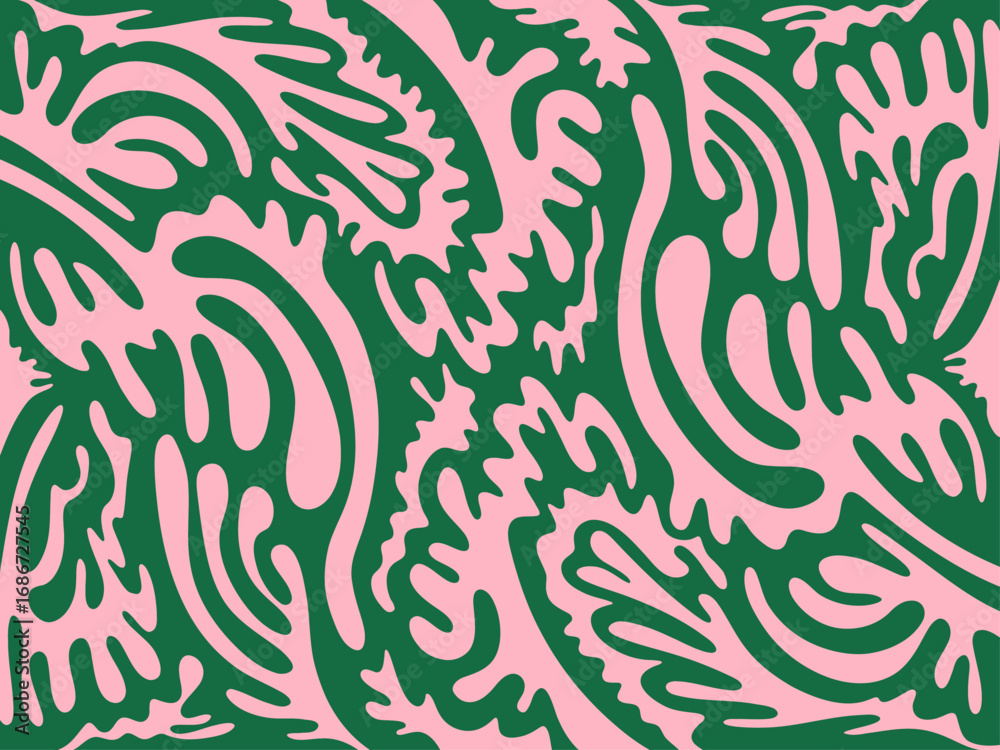 Abstract Pink and Green Waves Camouflage Pattern Wallpaper.