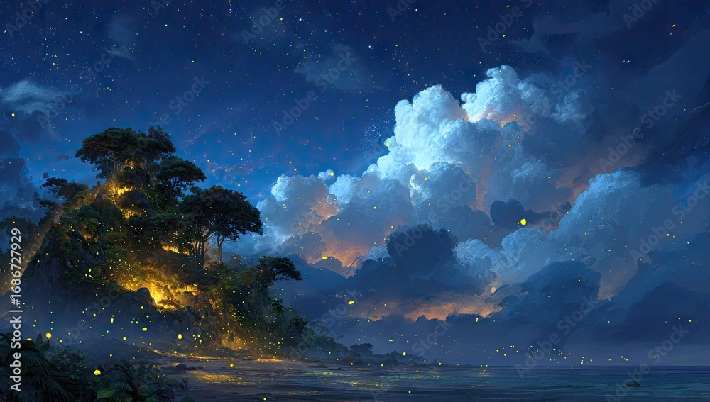 Naklejka premium Mystical island at twilight