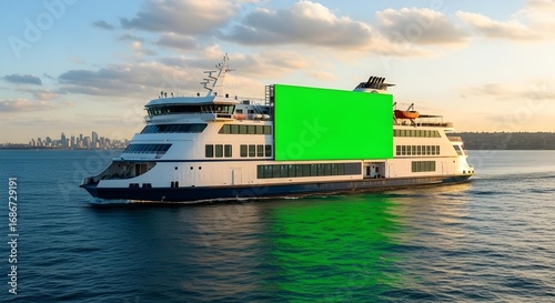 Ship mockup with blank green label area, 