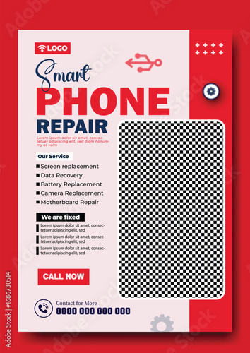 Professional smart phone repair service advertisement with customer service information and call to action