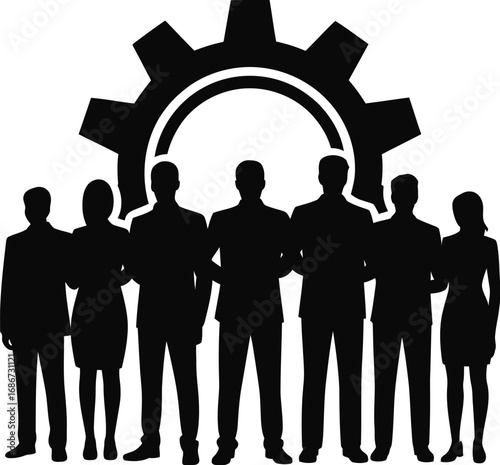 Black silhouettes of people and gear business teamwork