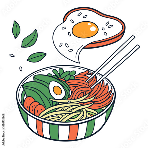 Vector art of bibimbap with fried egg