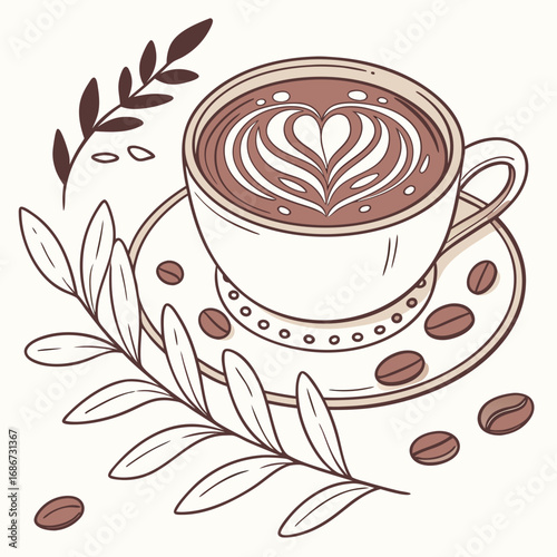 Vector art of coffee cup with heart latte art illustration