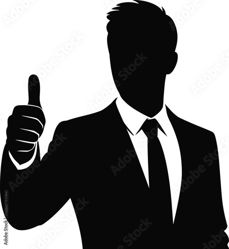 Silhouette man in suit giving thumbs up collar