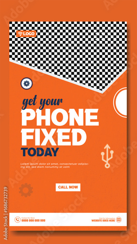Professional hands repairing a smartphone screen with tools on a wooden desk for a repair service advertisement