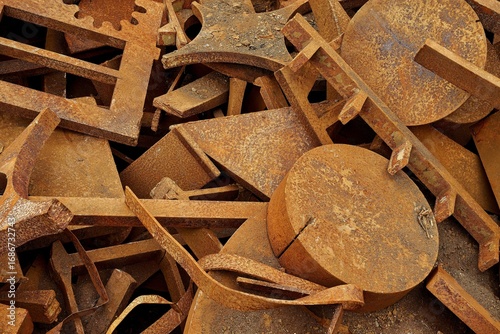 Rusty Scrap Metal Pile at Industrial Scrapyard 