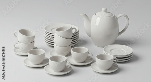 Wallpaper Mural Elegant White Tea Set with Cups, Saucers, and Teapot on Display Torontodigital.ca
