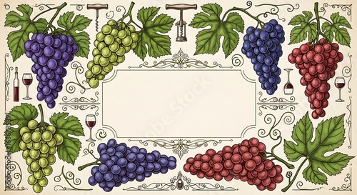 Wine Grapes Harvest Frame Vintage.