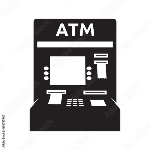 ATM Machine Icon, Cash Withdrawal and Banking Vector Symbol

