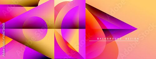 Abstract dynamic composition. Vivid gradients, flowing shapes, modern design. Orange, pink, purple hues create energetic visual impact.