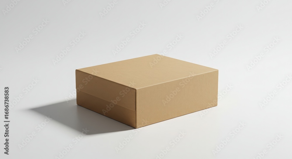 Fototapeta premium Simple Brown Box on White Surface with Soft Shadow
