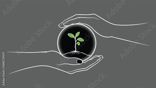 Nurturing growth and new beginnings a delicate sapling protected within cupped hands, symbolizing hope and sustainability