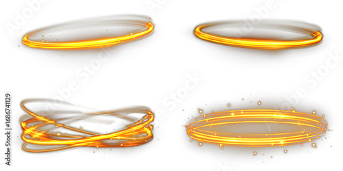 Golden sparkle ring. Vector shining circle frame with glitter dust, glowing halo aura and bright light particles. Luxury gold glowing border isolated on transparent background for design use.