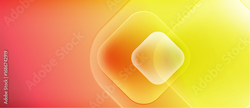 Abstract gradient background. Warm colors blend from red to yellow. Concentric squares create focal point, soft glow present.