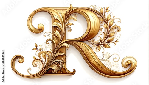 Ornate gold capital letter R