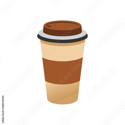 Disposable Coffee Cup With Brown Bands Keywords: coffee cup, disposable cup, beverage, drink
