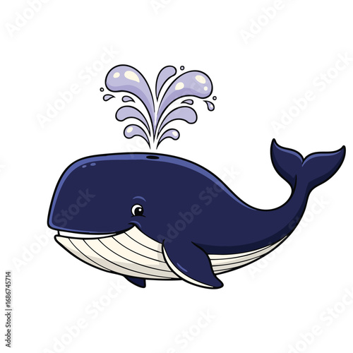 Cute Cartoon Whale with Water Spout.