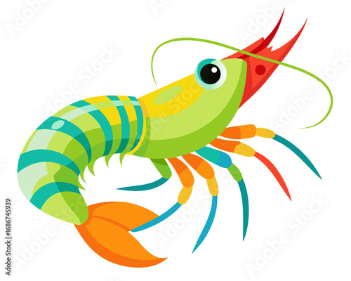 Colorful cartoon shrimp illustration on white background