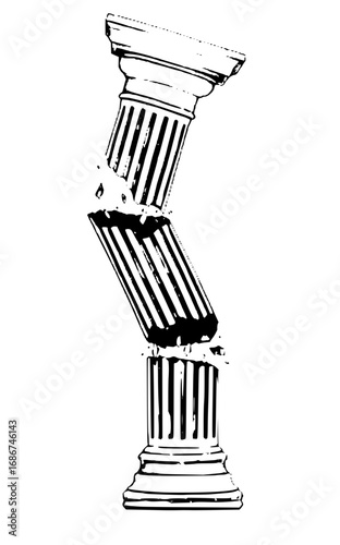 Symbolic broken column represents collapse, failure, or the fall of an empire or institution.