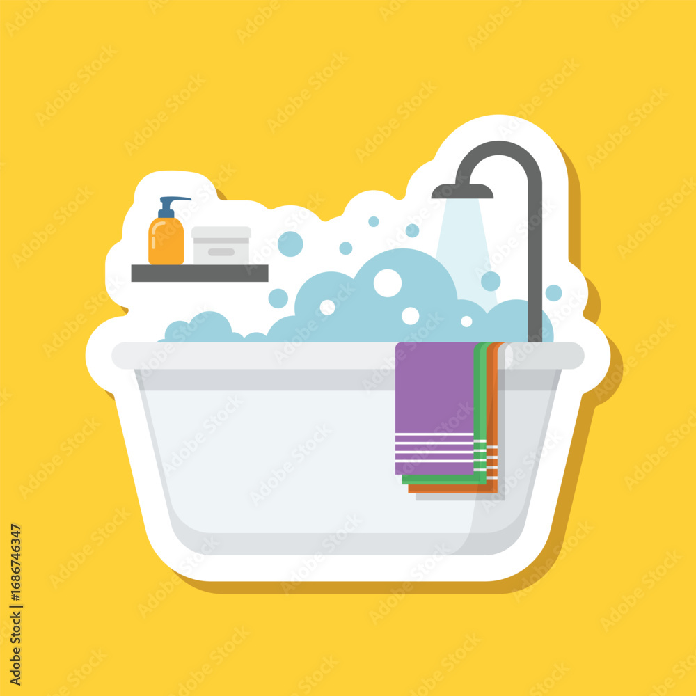 Obraz premium Bath sticker icon in flat style. Bathroom vector illustration on isolated background. Bathtub sign business concept.