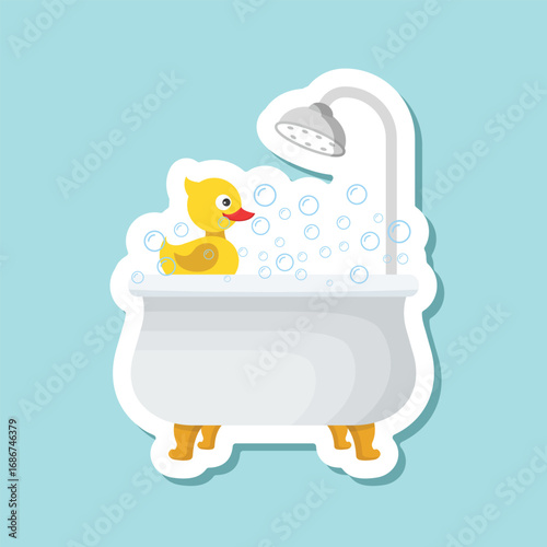 Bath sticker icon in flat style. Bathroom vector illustration on isolated background. Bathtub sign business concept.
