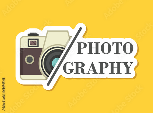 Camera sticker icon in flat style. Photography vector illustration on isolated background. Photo sign business concept.