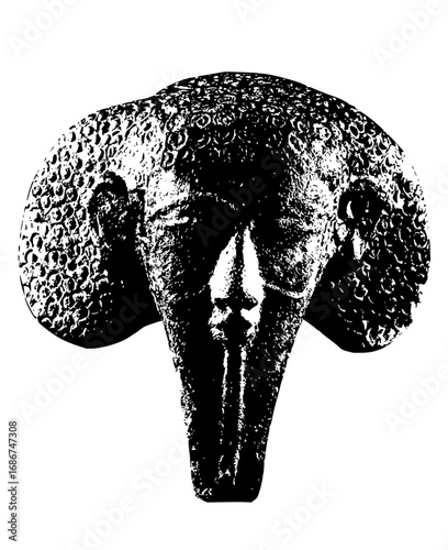 Mysterious tribal mask symbol with intricate patterns evokes ancient cultures and primal power